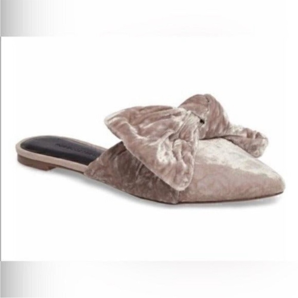 Rebecca Minkoff Velvet Bow Mules in Taupe